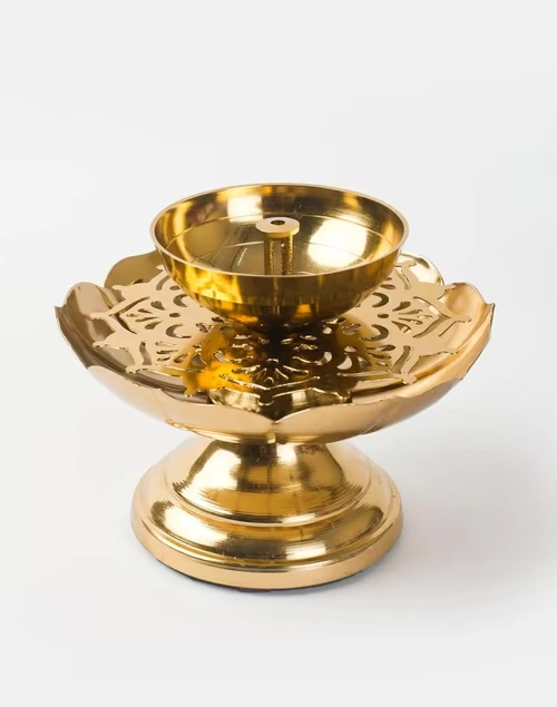 Gold Metal Cutwork Diya Gift Set 3 Gold Metal Cutwork Diya Gift Set