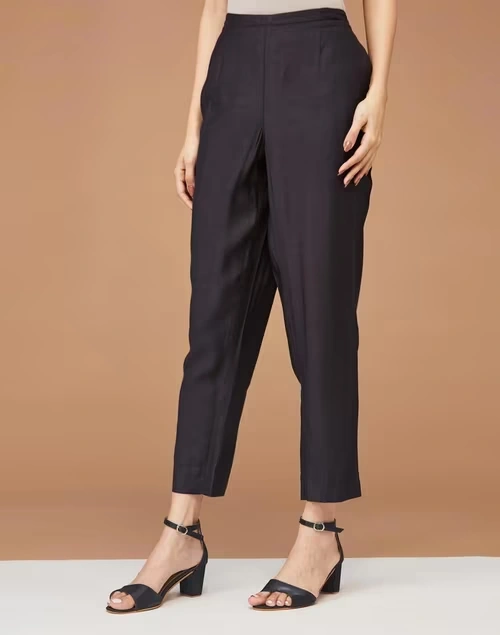 Black Viscose Silk Tapered Ethnic Pant