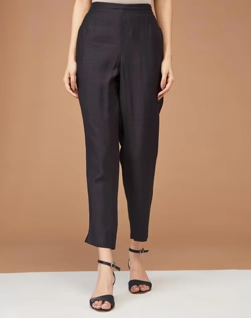 Black Viscose Silk Tapered Ethnic Pant