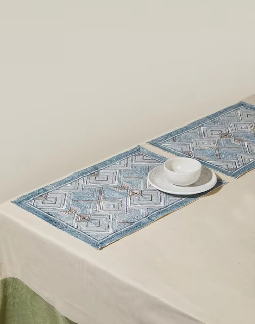 Blue Earth Files Cotton Hand Block Printed Mat | Set of 6