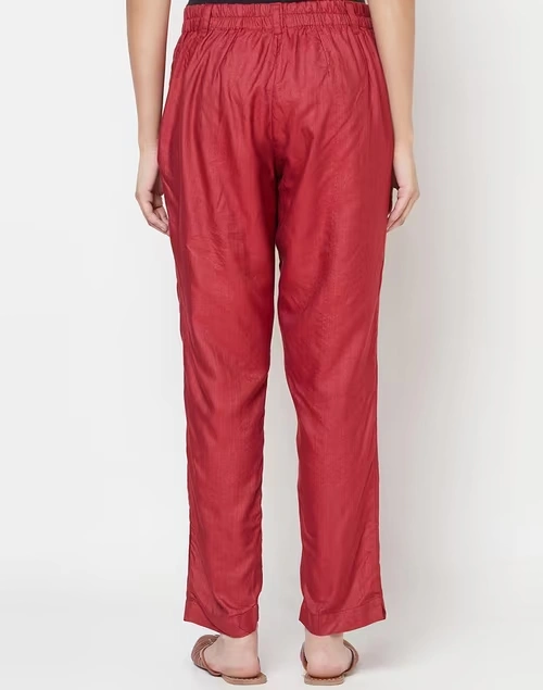 Maroon Viscose Silk Slim Fit Formal Kosi Pant