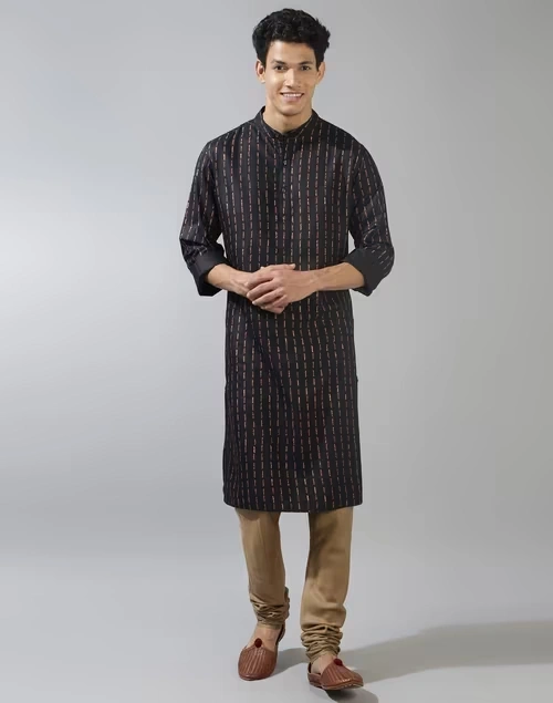 Black Viscose Silk Printed Slim Fit Long Kurta 3 Black Viscose Silk Printed Slim Fit Long Kurta