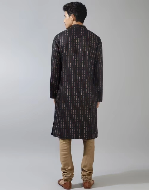 Black Viscose Silk Printed Slim Fit Long Kurta 4 Black Viscose Silk Printed Slim Fit Long Kurta
