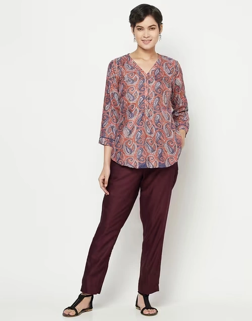 Purple Viscose Silk Slim Fit Formal Kosi Pant