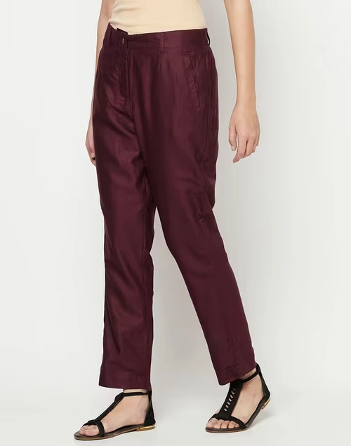 Purple Viscose Silk Slim Fit Formal Kosi Pant