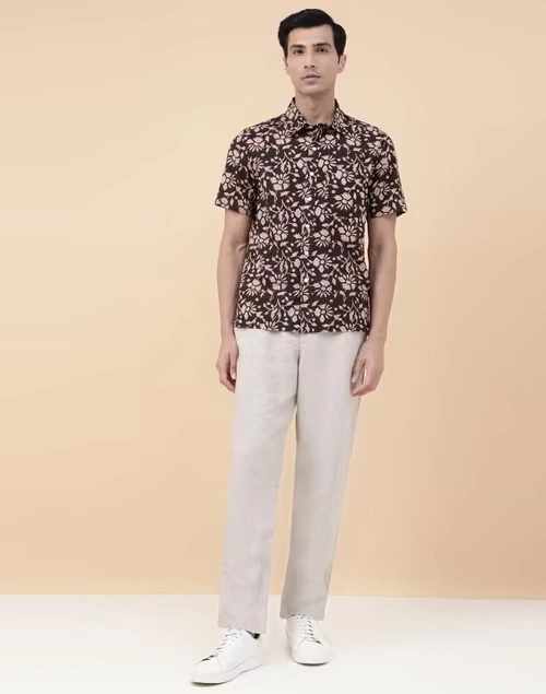 Black Cotton Bagru Printed Bush Shirt