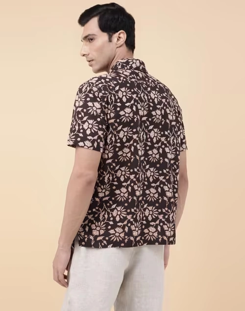Black Cotton Bagru Printed Bush Shirt 4 Black Cotton Bagru Printed Bush Shirt