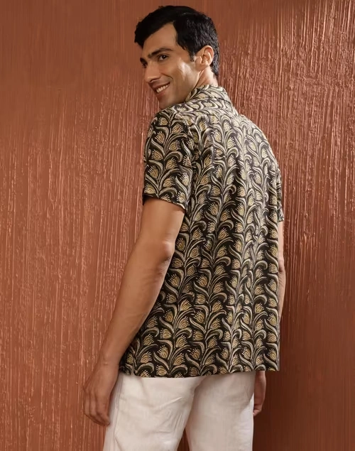 Black Cotton Bagru Printed Bush Shirt 3 Black Cotton Bagru Printed Bush Shirt