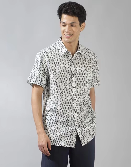 White Cotton Printed Shirt