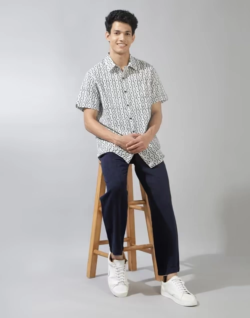 White Cotton Printed Shirt