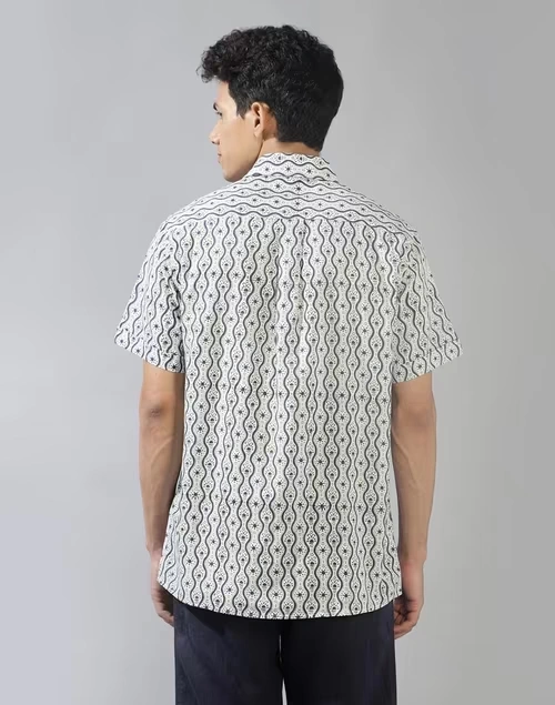 White Cotton Printed Shirt