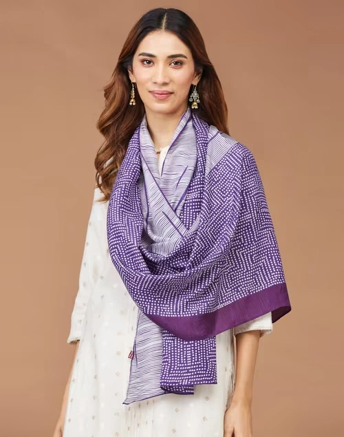 Wine Silk Printed Stole