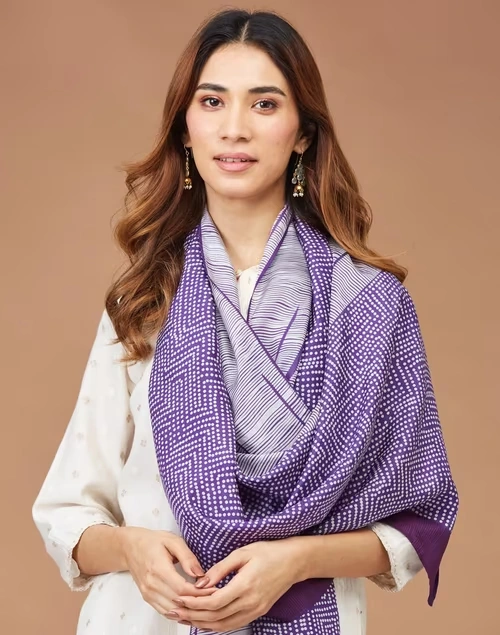 Wine Silk Printed Stole