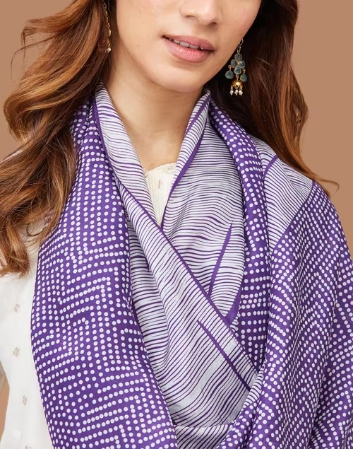 Wine Silk Printed Stole