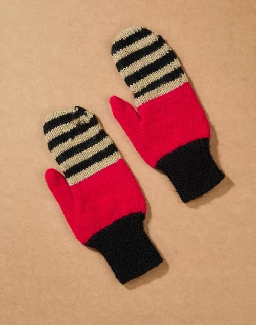 Black Acrylic Striped Gloves