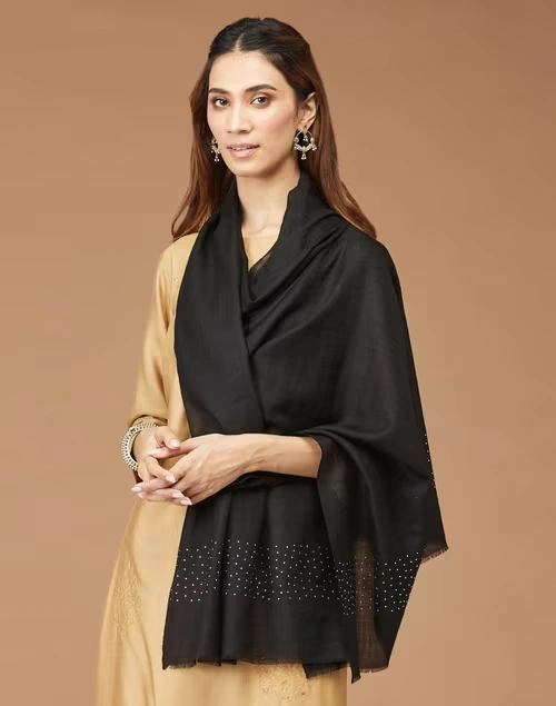 Black Cashmere Woven Stole