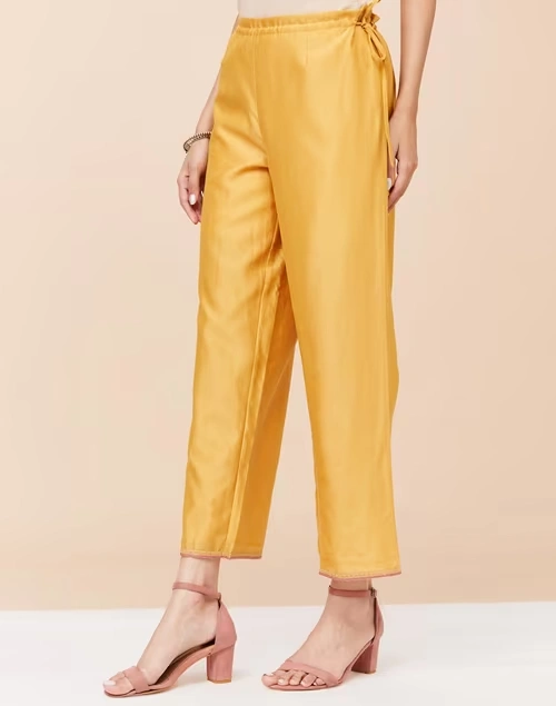 Mustard Cotton Silk Embroidered Ijar