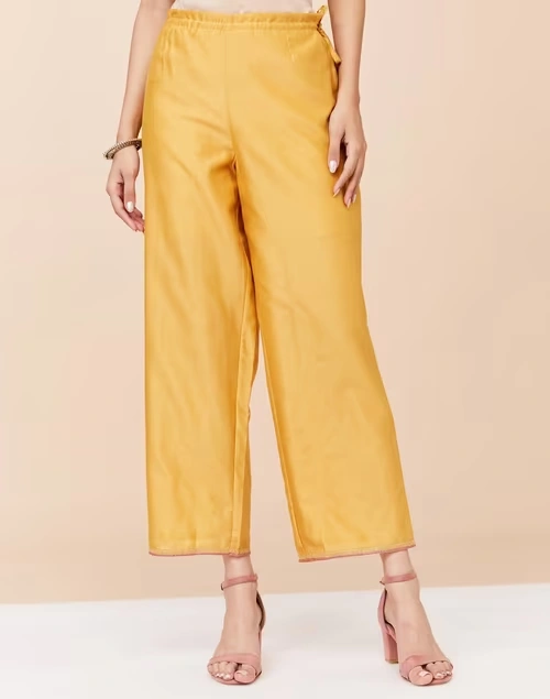 Mustard Cotton Silk Embroidered Ijar