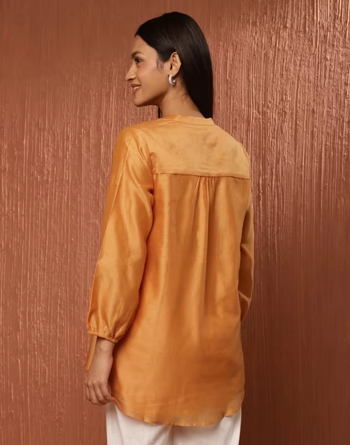 Yellow Cotton Silk Embroidered Tunic