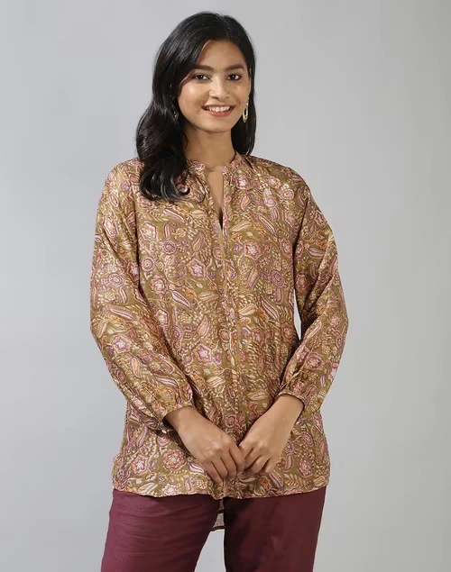 Green Cotton Silk Hand Block Printed Tunic