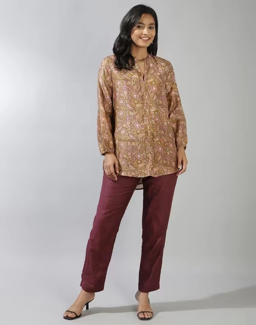 Green Cotton Silk Hand Block Printed Tunic