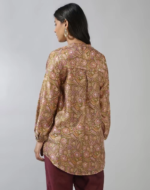 Green Cotton Silk Hand Block Printed Tunic