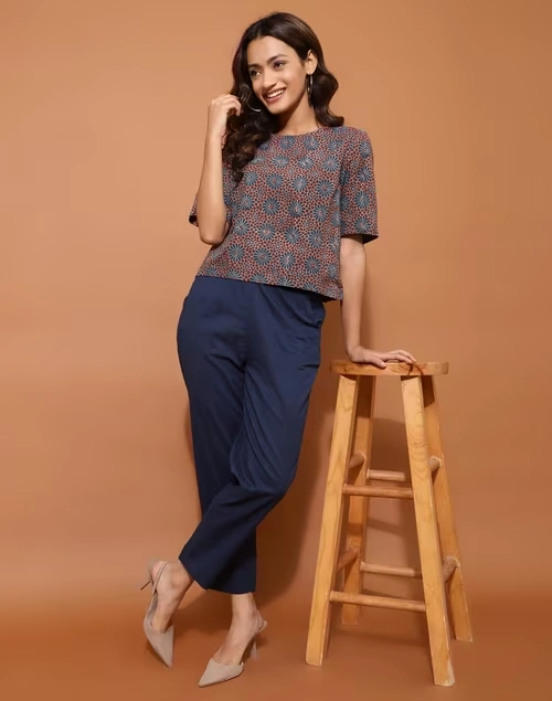 Blue Cotton Ajrakh Printed Short Top 3 Blue Cotton Ajrakh Printed Short Top