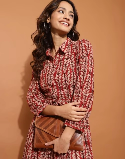 Red Cotton Kalamkari Printed Midi Dress 3 Red Cotton Kalamkari Printed Midi Dress