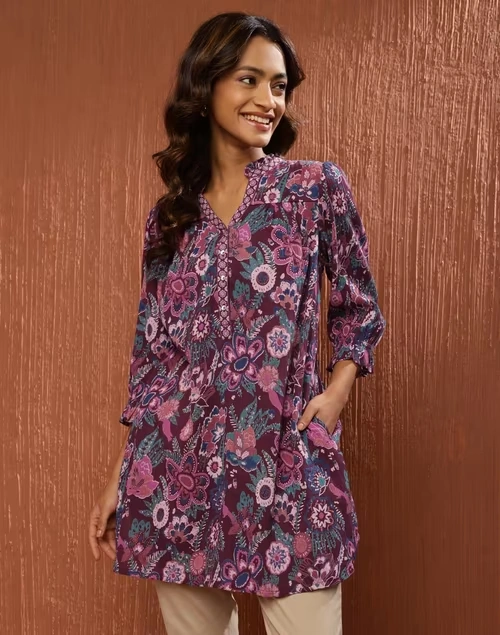 Wine Cotton Printed Tunic