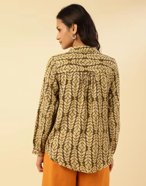 Green Cotton Kalamkari Printed Shirt