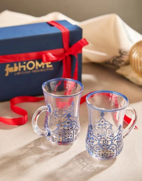 Blue Glass Gulmohar Tea Cup Gift Set of 2