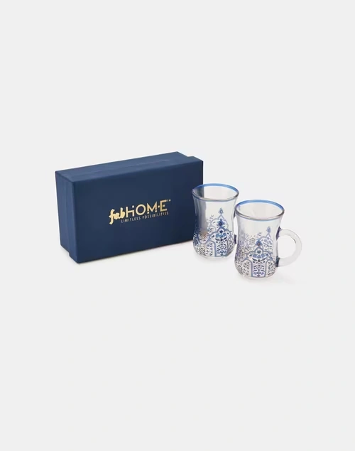 Blue Glass Gulmohar Tea Cup Gift Set of 2