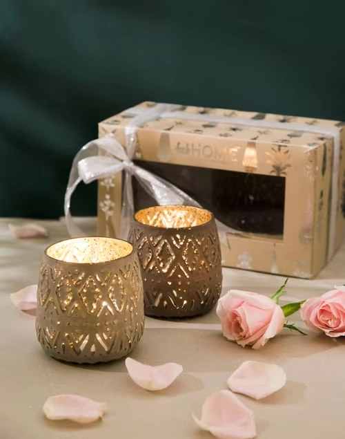 Grey Glass Gulmohar Votives Gift Set of 2