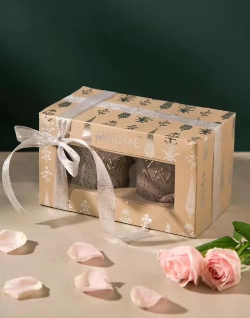 Grey Glass Gulmohar Votives Gift Set of 2