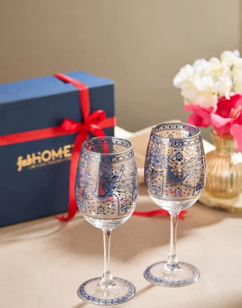 Blue Glass Gulmohar Goblet Gift Set of 2