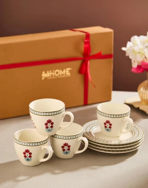 Multi Ceramic Ramya Cup N Saucer Gift Set of 4