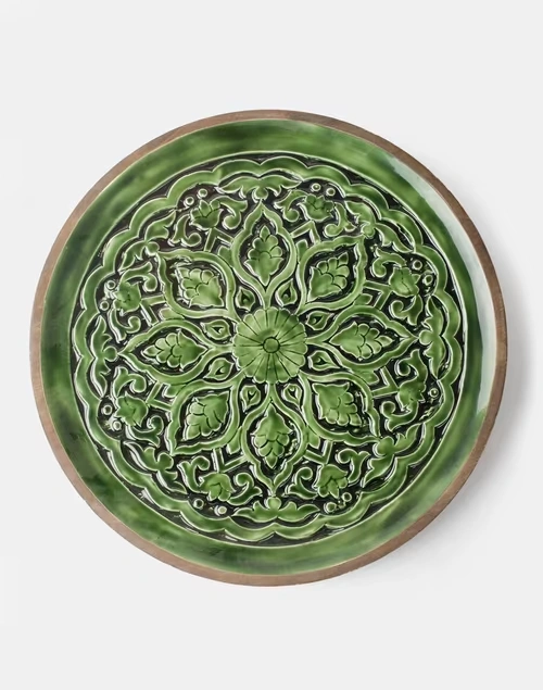 Green Gulmohar Wood Wall Plate 3 Green Gulmohar Wood Wall Plate