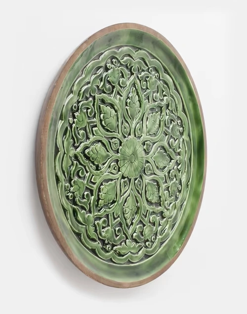 Green Gulmohar Wood Wall Plate 4 Green Gulmohar Wood Wall Plate