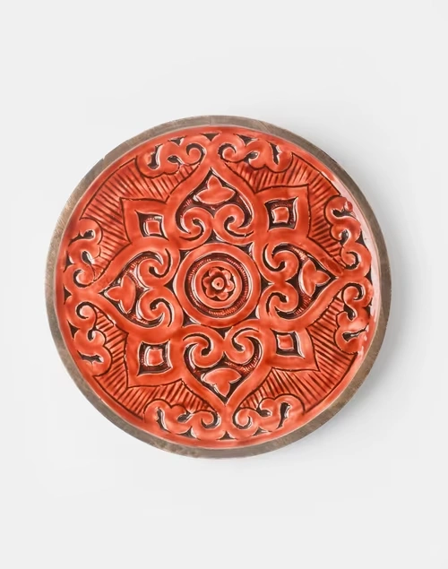 Maroon Gulmohar Wood Wall Plate 3 Maroon Gulmohar Wood Wall Plate