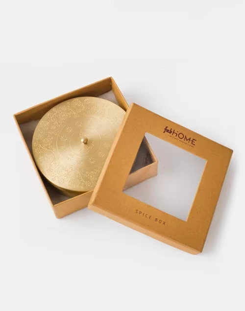 Brass Rasa Metal Etched Spice Box Gift Set 3 Brass Rasa Metal Etched Spice Box Gift Set