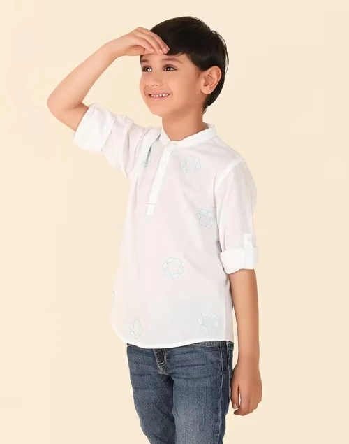 White Cotton Chikankari Kurta Short