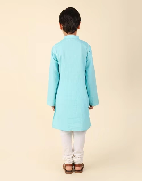 Light Blue Cotton Chikankari Long Kurta