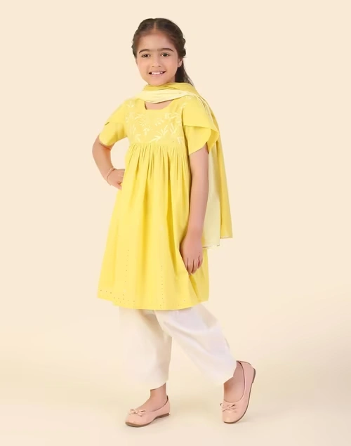 Yellow Cotton Chikankari 2Pc Salwar Set