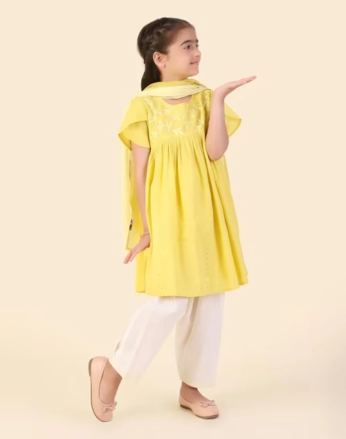 Yellow Cotton Chikankari 2Pc Salwar Set 3 Yellow Cotton Chikankari 2Pc Salwar Set