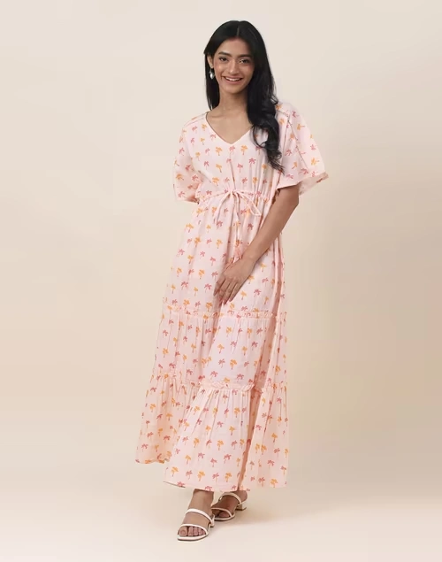 Pink Cotton Printed Night Dress