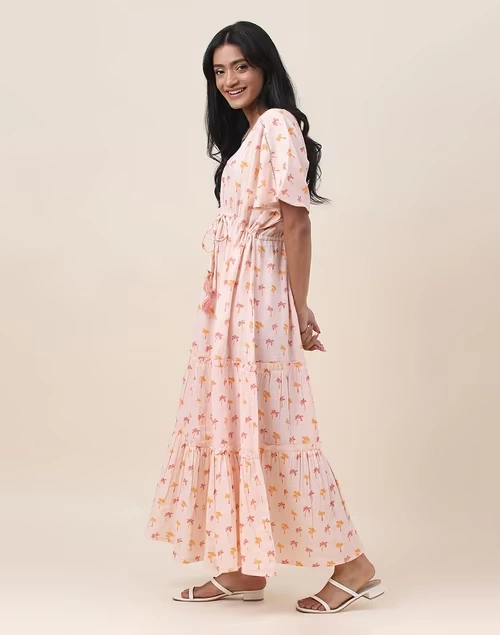 Pink Cotton Printed Night Dress