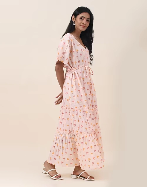 Pink Cotton Printed Night Dress