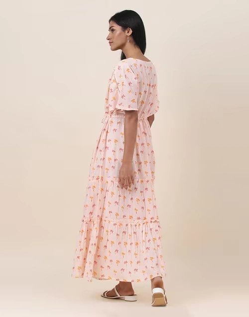 Pink Cotton Printed Night Dress