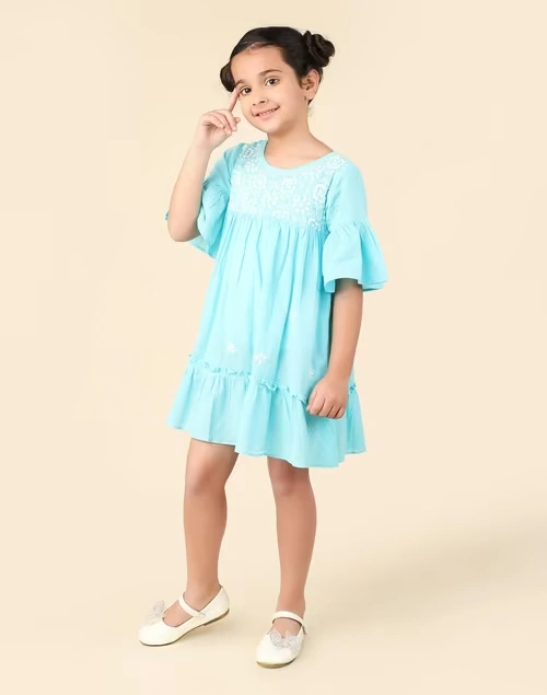 Light Blue Cotton Chikankari Dress