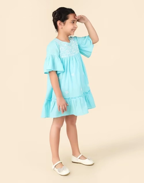 Light Blue Cotton Chikankari Dress 3 Light Blue Cotton Chikankari Dress